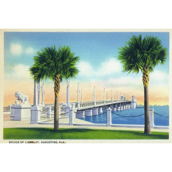 Art.com St. Augustine, Florida, View of the Bridge of Lions Art Print by Lantern Press, 36" x 24"