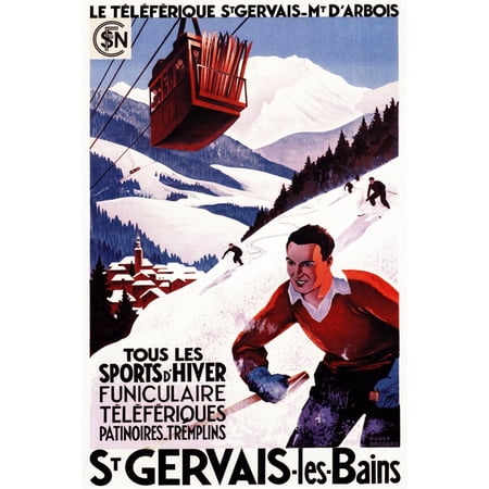 Art.com St. Gervais-Les-Bains, France - SNCF Railway Cable Car Promo Poster Art Print by Lantern Press, 12" x 18"