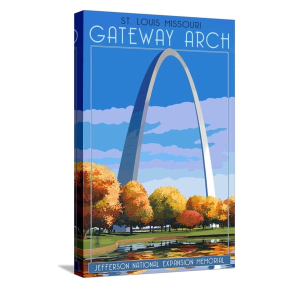 Art.com St. Louis, Missouri - Gateway Arch in Fall Stretched Canvas Print Wall Art by Lantern Press, 12" x 18"
