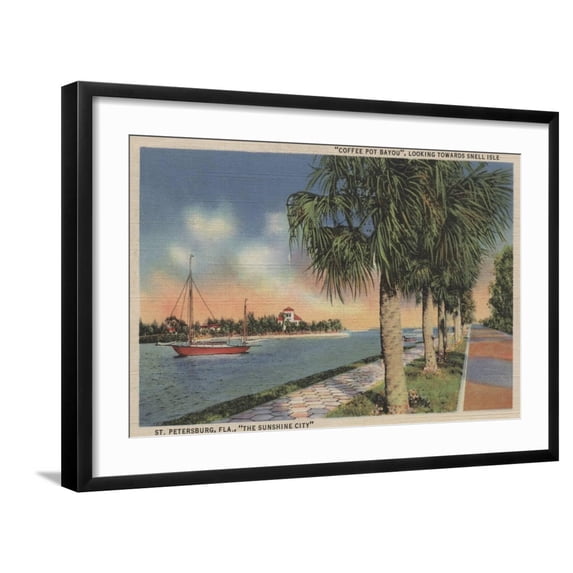 Art.com St. Petersburg, FL - View of Coffee Pot Bayou & Isle Art Print by Lantern Press, Black Frame Wall Art, 29" x 21"