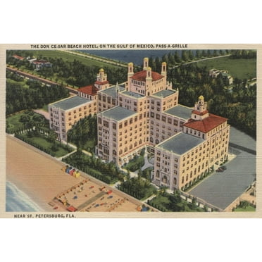 Art.com St. Petersburg, Florida - Aerial of Don Ce-Sar Hotel Art Print by Lantern Press, 18" x 12"