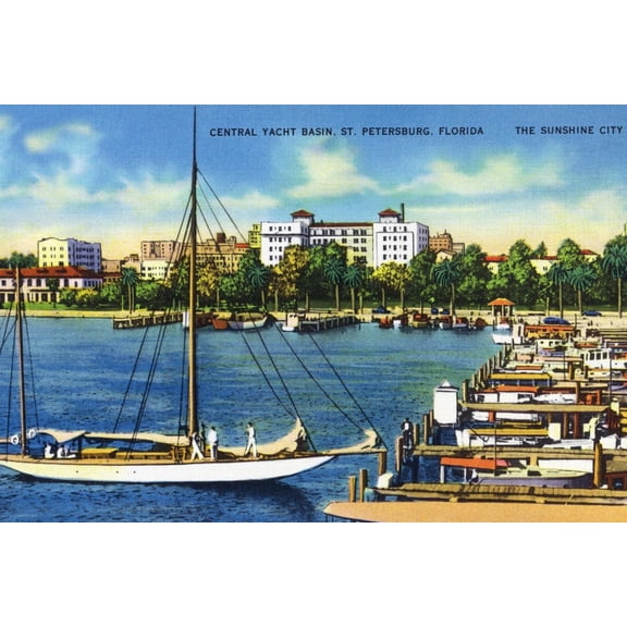 Art.com St. Petersburg, Florida - Central Yacht Basin Scene Art Print by Lantern Press, 36" x 24"