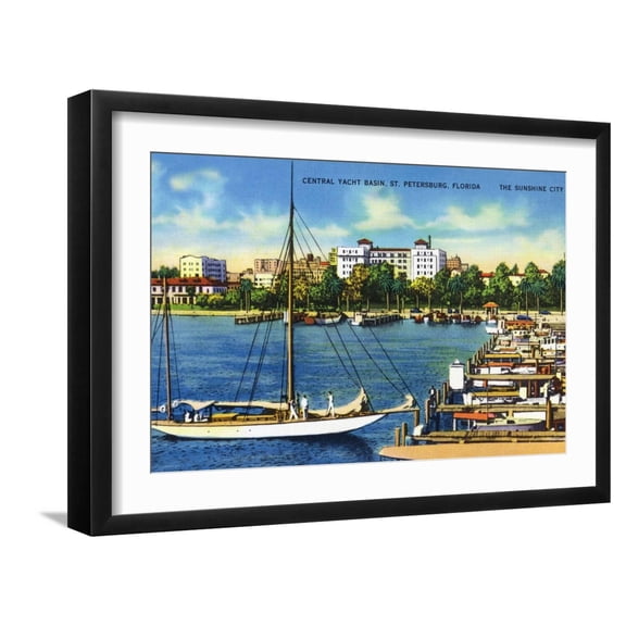 Art.com St. Petersburg, Florida - Central Yacht Basin Scene Art Print by Lantern Press, Black Frame Wall Art, 23" x 17"