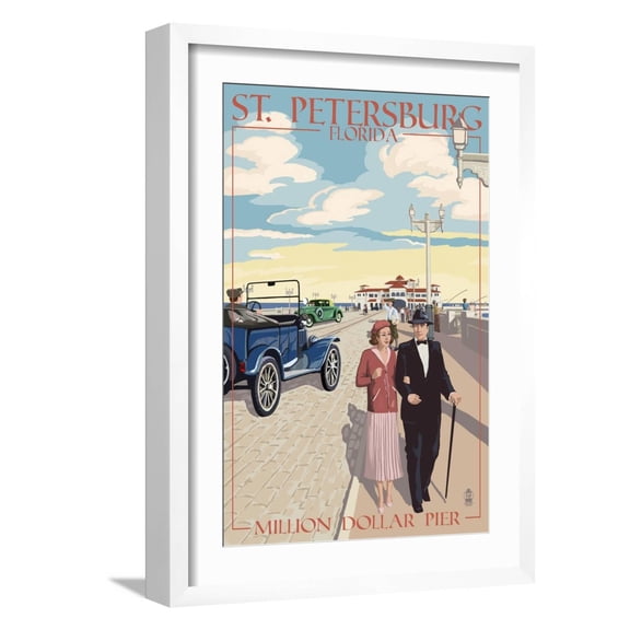 Art.com St. Petersburg, Florida - Million Dollar Pier Art Print by Lantern Press, White Frame Wall Art, 17" x 23"