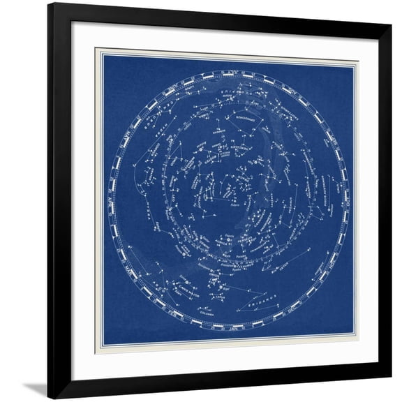 Art.com Stars and Constellations Chart Art Print, Black Frame Wall Art, 38" x 38"