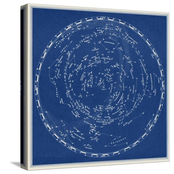 Art.com Stars and Constellations Chart Stretched Canvas Print Wall Art, 16" x 16"