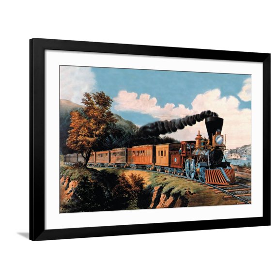 Art.com Steam Locomotive Art Print by Currier & Ives, Black Frame Wall Art, 44" x 32"