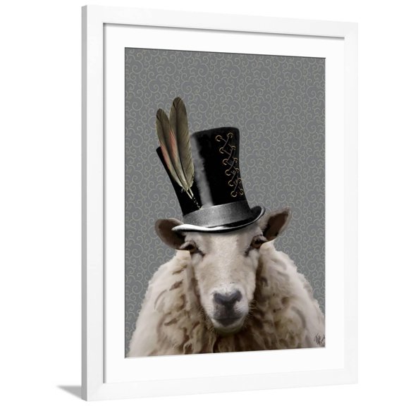 Art.com Steampunk Sheep Art Print by Fab Funky, White Frame Wall Art, 32" x 40"