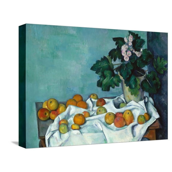 Art.com Still Life with Apples and a Pot of Primroses Stretched Canvas Print Wall Art by Paul CÃ©zanne, 16" x 12"