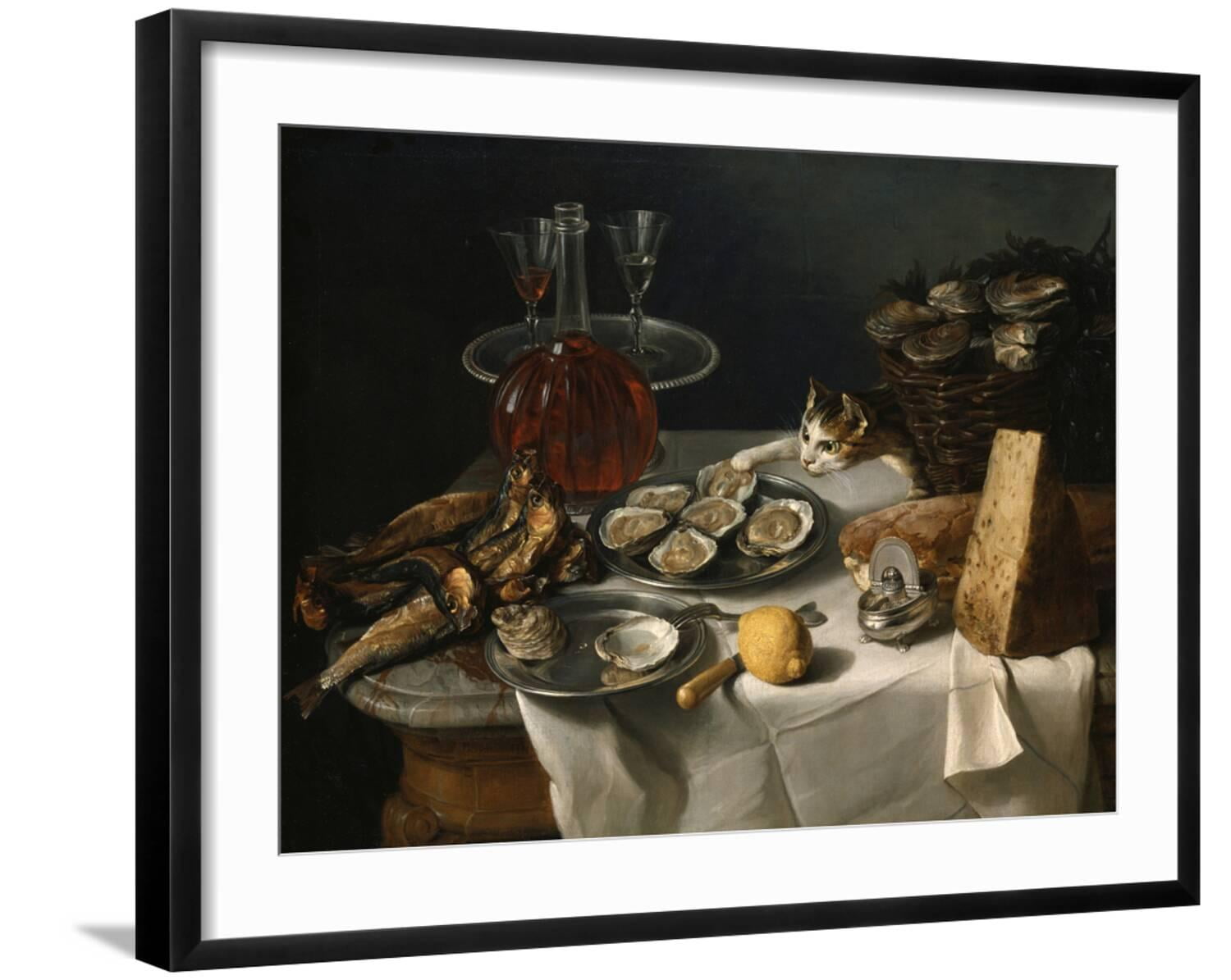 Black Framed Still Life with Cat Canvas Print for Kids