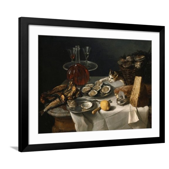 Art.com Still Life with Cat Giclee Print by Alexandre-Francois Desportes, Black Frame Wall Art, 40" x 32"
