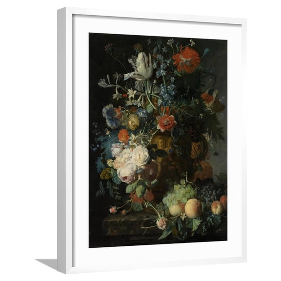 Art.com Still Life with Flowers and Fruit Art Print by Jan van Huysum, White Frame Wall Art, 23" x 29"