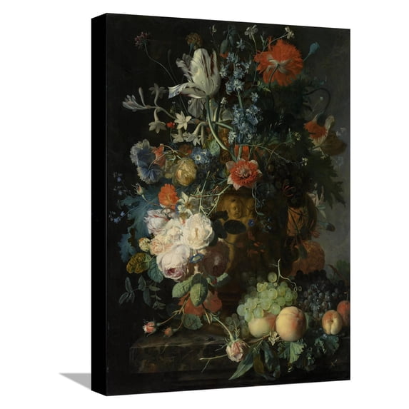 Art.com Still Life with Flowers and Fruit Stretched Canvas Print Wall Art by Jan van Huysum, 12" x 16"