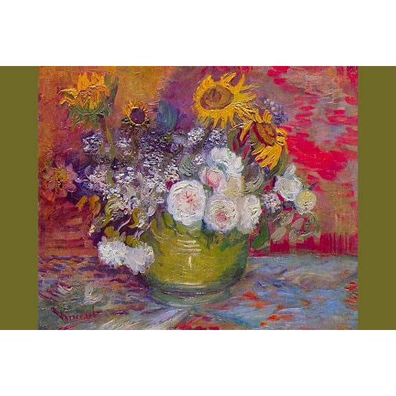 Art.com Still-Life with Roses and Sunflowers by Van Gogh Art Print by Vincent van Gogh, 18" x 12"