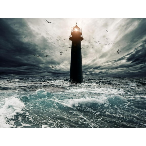 Art.com Stormy Sky Over Flooded Lighthouse Art Print by NejroN Photo, 32" x 24"