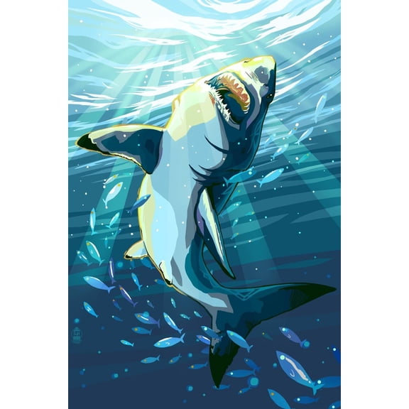 Art.com Stylized Great White Shark Art Print by Lantern Press, 12" x 18"