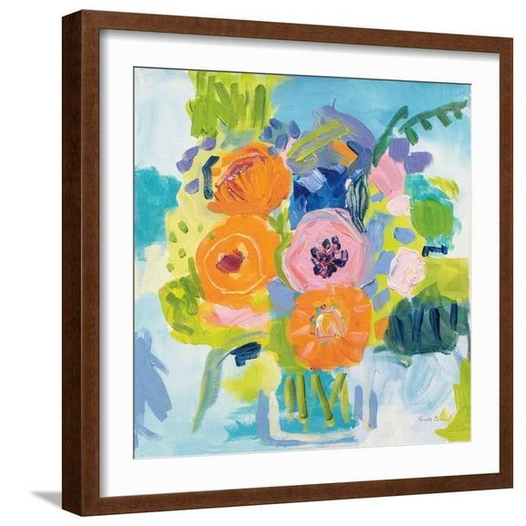 Art.com Summer Bouquet Art Print by Farida Zaman, Brown Frame Wall Art, 21" x 21"