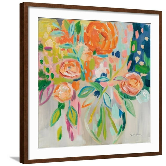 Art.com Summer Orange Floral Art Print by Farida Zaman, Brown Frame Wall Art, 29" x 29"