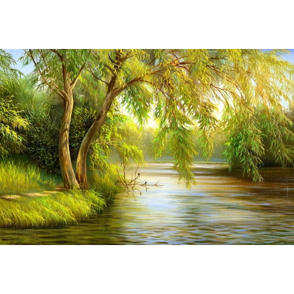 Art.com Summer Wood Lake With Trees And Bushes Art Print by balaikin2009, 36" x 24"