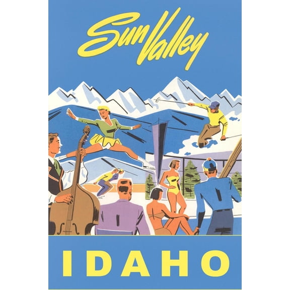 Art.com Sun Valley, Idaho, Graphic of Winter Resort Activities Art Print, 12" x 18"
