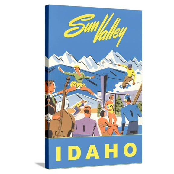 Art.com Sun Valley, Idaho, Graphic of Winter Resort Activities Stretched Canvas Print Wall Art, 24" x 36"