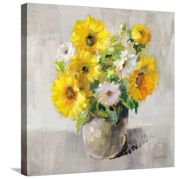 Art.com Sunflower Still Life I on Gray Stretched Canvas Print Wall Art by Danhui Nai, 24" x 24"