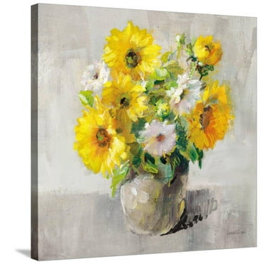 Art.com Sunflower Still Life I on Gray Stretched Canvas Print Wall Art by Danhui Nai, 30" x 30"