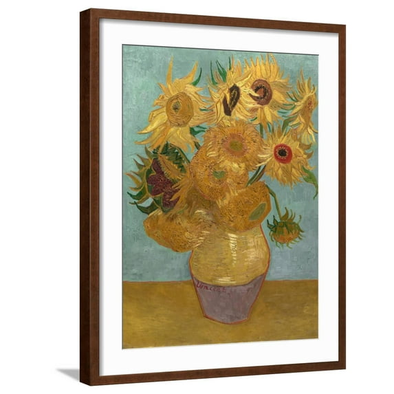Art.com Sunflowers, c.1889 Art Print by Vincent van Gogh, Brown Frame Wall Art, 23" x 29"