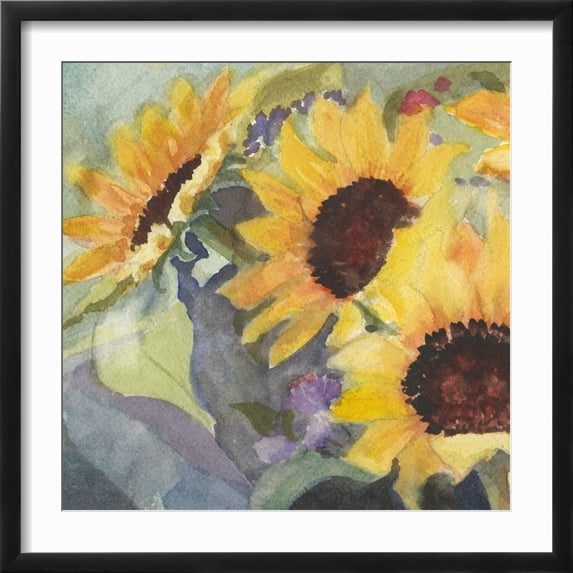 Art.com Sunflowers in Watercolor I Art Print, Black Frame Wall Art, 21" x 21"