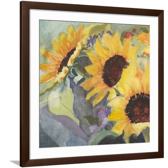 Art.com Sunflowers in Watercolor I Art Print, Brown Frame Wall Art, 38" x 38"