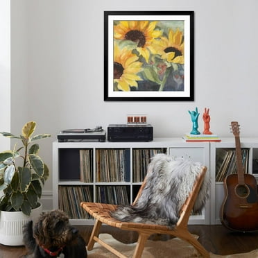 Art.com Sunflowers in Watercolor II Art Print, Black Frame Wall Art, 38" x 38"