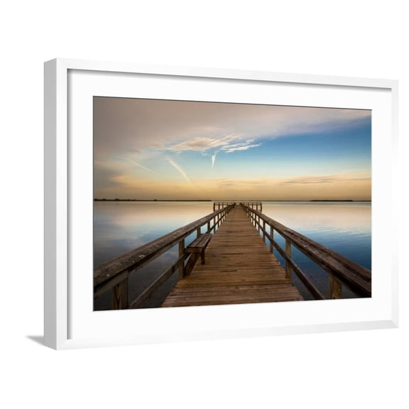 Art.com Sunrise on the Pier at Terre Ceia Bay, Florida, USA Photographic Print by Richard Duval, White Frame Wall Art, 29" x 21"