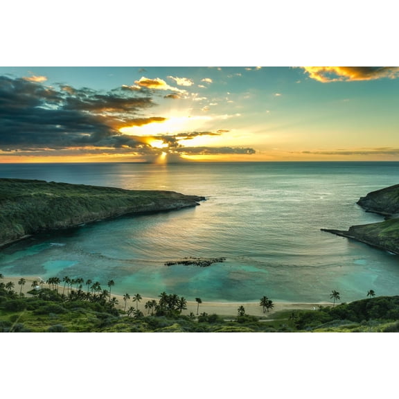 Art.com Sunrise over Hanauma Bay on Oahu, Hawaii Photographic Print by Leigh Anne Meeks, 18" x 12"