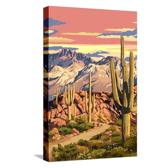 Art.com Sunset Desert Scene Stretched Canvas Print Wall Art by Lantern Press, 12" x 18"