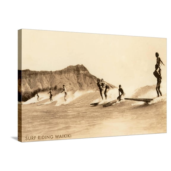Art.com Surf Riding, Hawaii, Photo Stretched Canvas Print Wall Art, 36" x 24"