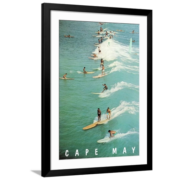Art.com Surfers, Cape May, New Jersey Art Print, Black Frame Wall Art, 32" x 44"