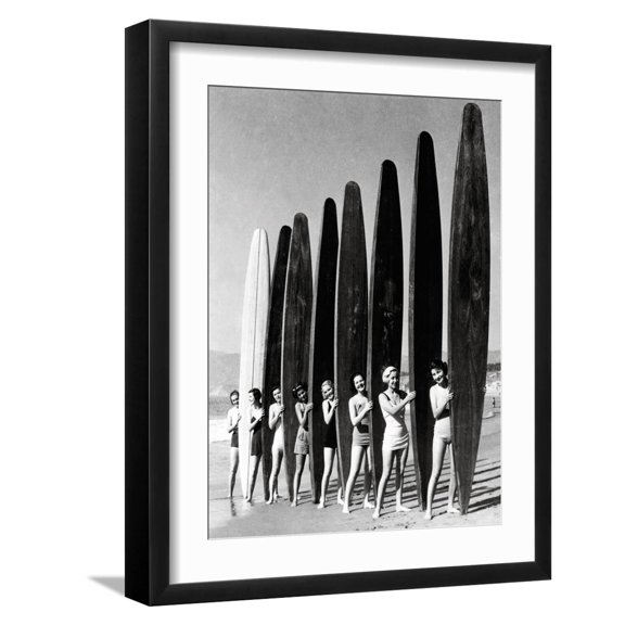 Art.com Surfin' Gals Art Print by The Chelsea Collection, Black Frame Wall Art, 17" x 21"
