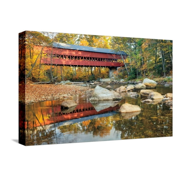 Art.com Swift River Covered Bridge Stretched Canvas Print Wall Art by Alan Majchrowicz, 18" x 12"