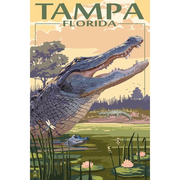 Art.com Tampa, Florida - Alligator Scene Art Print by Lantern Press, 16" x 24"