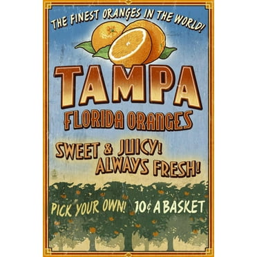 Art.com Tampa, Florida - Orange Grove Vintage Sign Art Print by Lantern Press, 12" x 18"