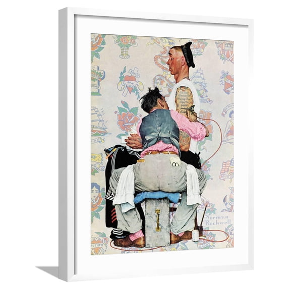 Art.com Tattoo Artist, March 4,1944 Giclee Print by Norman Rockwell, White Frame Wall Art, 23" x 29"