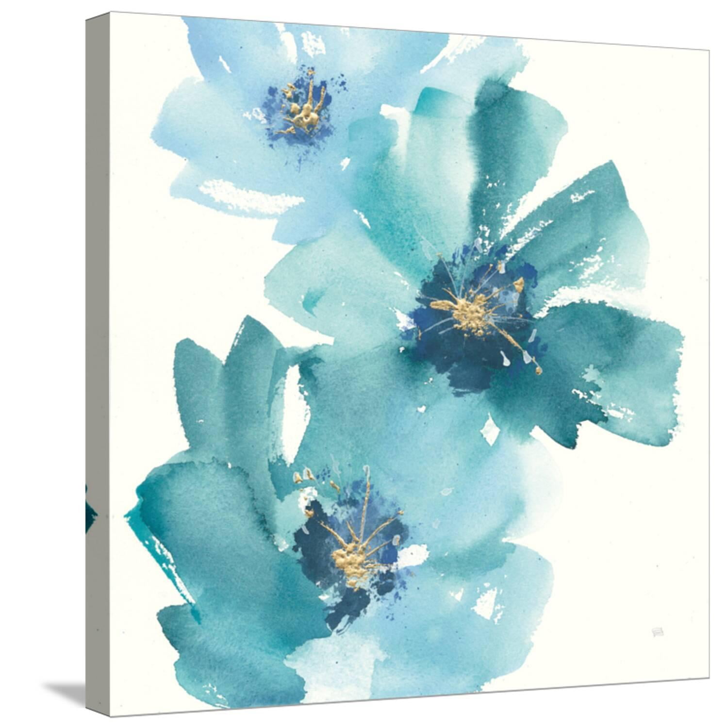 Teal Cosmos IV Nature Floral Canvas Wall Art, 24" x 24"