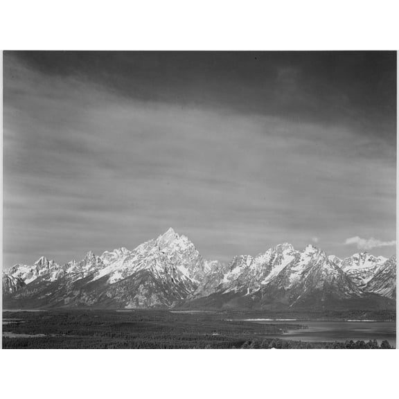 Art.com Tetons From Signal Mt View Valley & Snow-Capped Mts Low Horizons Grand Teton NP Wyoming 1933-1942 Art Print by Ansel Adams, 16" x 12"
