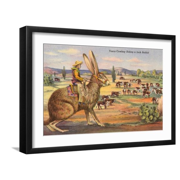 Art.com Texas Cowboy Herding from Jack Rabbit Art Print, Black Frame Wall Art, 23" x 17"