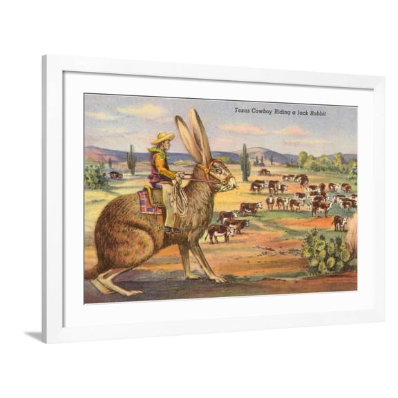 Art.com Texas Cowboy Herding from Jack Rabbit Art Print, White Frame Wall Art, 44" x 32"