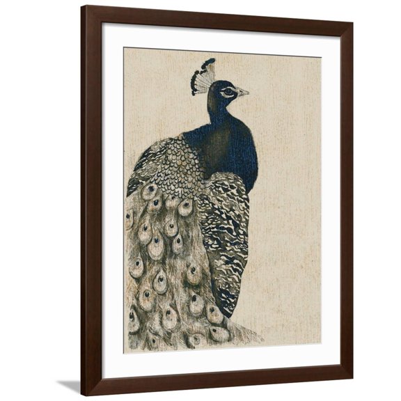 Art.com Textured Peacock I Art Print by Grace Popp, Brown Frame Wall Art, 32" x 40"