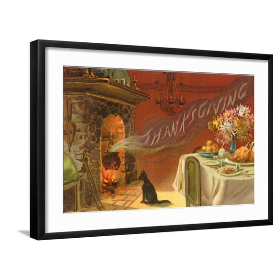 Art.com Thanksgiving Smoke Coming out of Fireplace Art Print, Black Frame Wall Art, 29" x 21"