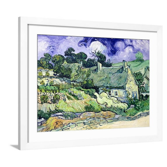 Art.com Thatched Cottages at Cordeville, Auvers-Sur-Oise, c.1890 Giclee Print by Vincent van Gogh, White Frame Wall Art, 40" x 32"
