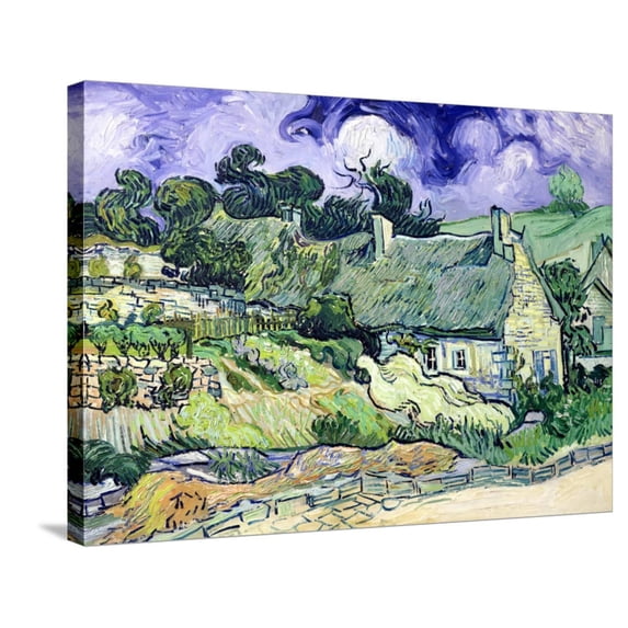 Art.com Thatched Cottages at Cordeville, Auvers-Sur-Oise, c.1890 Stretched Canvas Print Wall Art by Vincent van Gogh, 32" x 24"