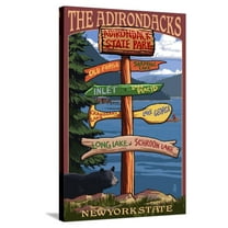 Art.com The Adirondacks, New York State - Sign Destinations Stretched Canvas Print Wall Art by Lantern Press, 24" x 36"